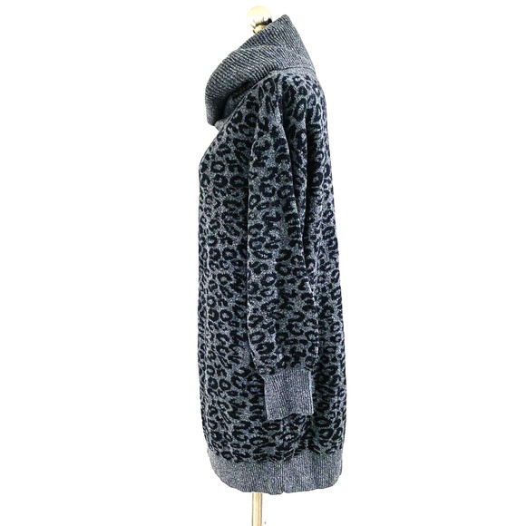 Anthropologie Casual Sweater Dress Pullover Knit Tunic Gray Black Animal Print L - Picture 4 of 11